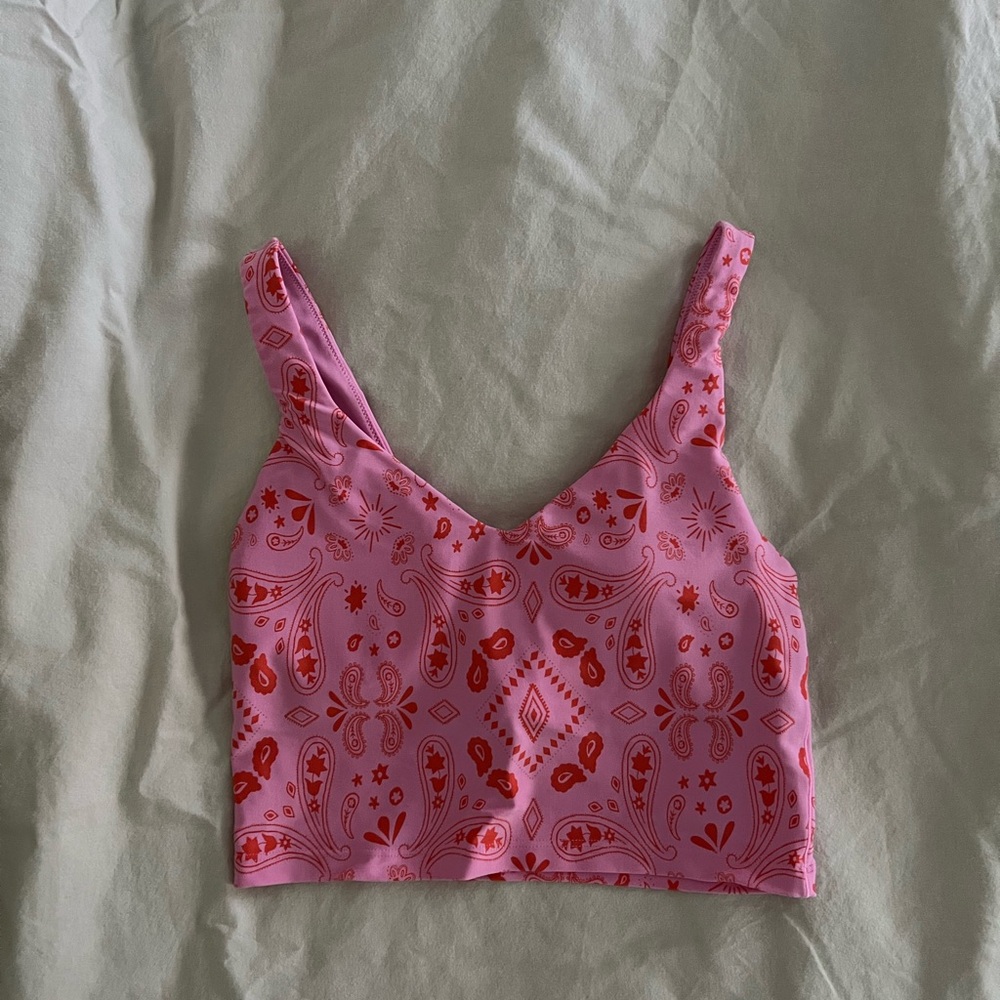Adorable nearly-new Aerie swim top, 70s pink paisley, size small